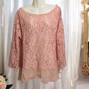 Giancarlo Pollastri Italy Black Diamonds Top L Pink Sheer Floral Lace Ch…